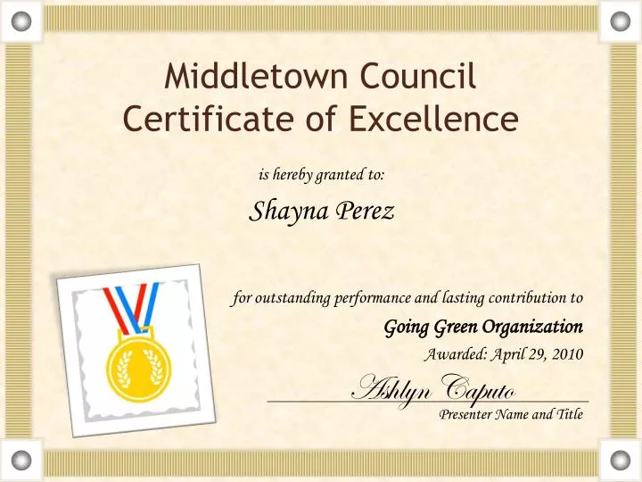 middletown council certificate of excellence
