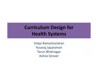 Curriculum Design for Health Systems