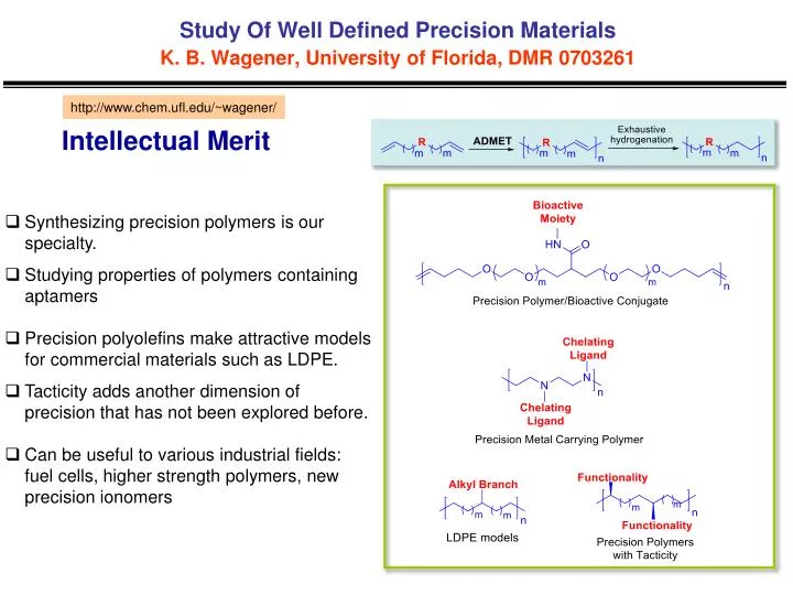 study of well defined precision materials k b wagener university of florida dmr 0703261