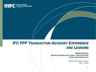 IFC PPP Transaction Advisory Experience and Lessons