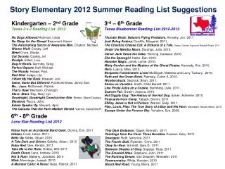 Story Elementary 2012 Summer Reading List Suggestions