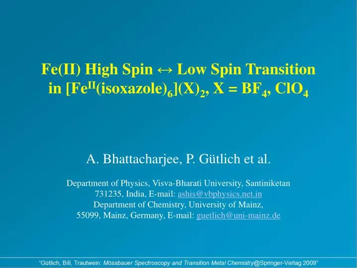 fe ii high spin low spin transition in fe ii isoxazole 6 x 2 x bf 4 clo 4