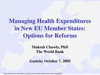 Managing Health Expenditures in New EU Member States: Options for Reforms
