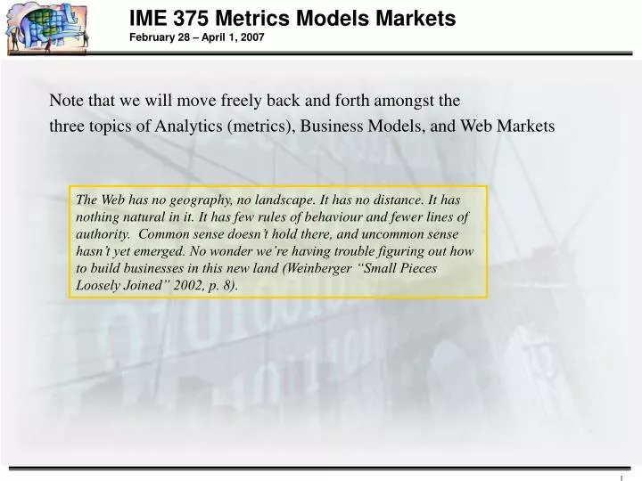 ime 375 metrics models markets february 28 april 1 2007