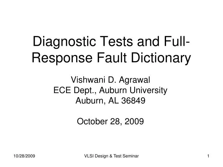 diagnostic tests and full response fault dictionary