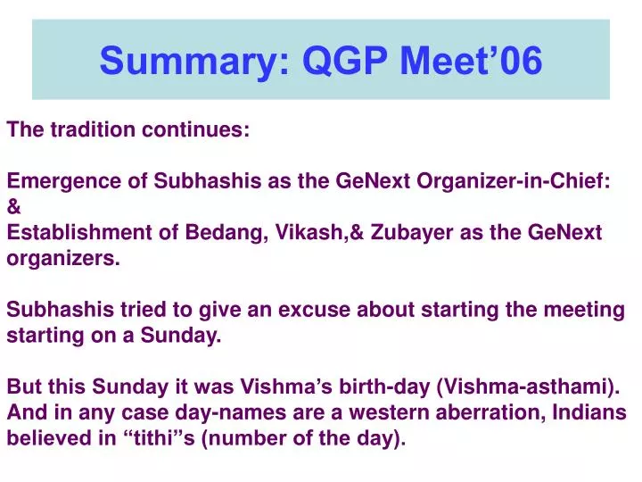 summary qgp meet 06