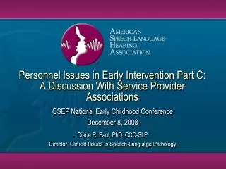 Personnel Issues in Early Intervention Part C: A Discussion With Service Provider Associations