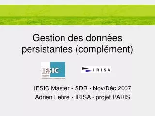 gestion des donn es persistantes compl ment