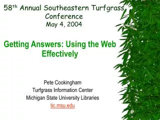 58 th Annual Southeastern Turfgrass Conference May 4, 2004