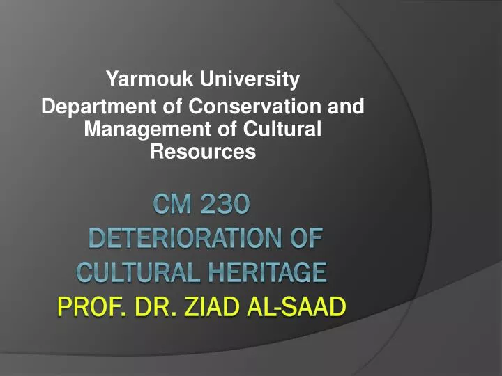 yarmouk university department of conservation and management of cultural resources