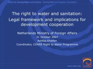 The right to water and sanitation: Legal framework and implications for development cooperation