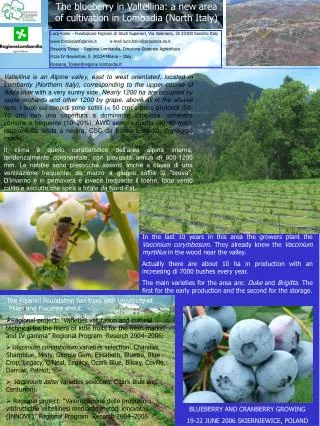 The blueberry in Valtellina: a new area of cultivation in Lombadia (North Italy)