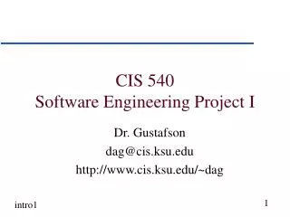 CIS 540 Software Engineering Project I