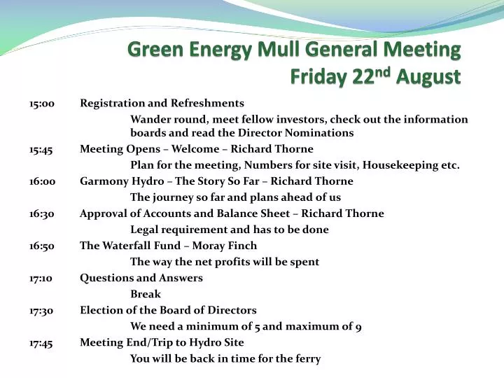 green e nergy mull general meeting friday 22 nd august