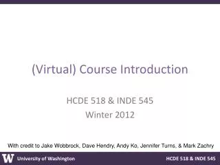 (Virtual) Course Introduction