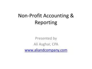 Non-Profit Accounting &amp; Reporting