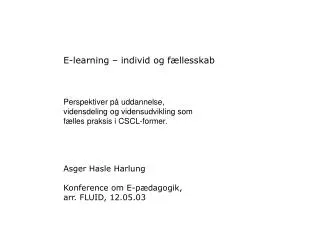 E-learning – individ og fællesskab