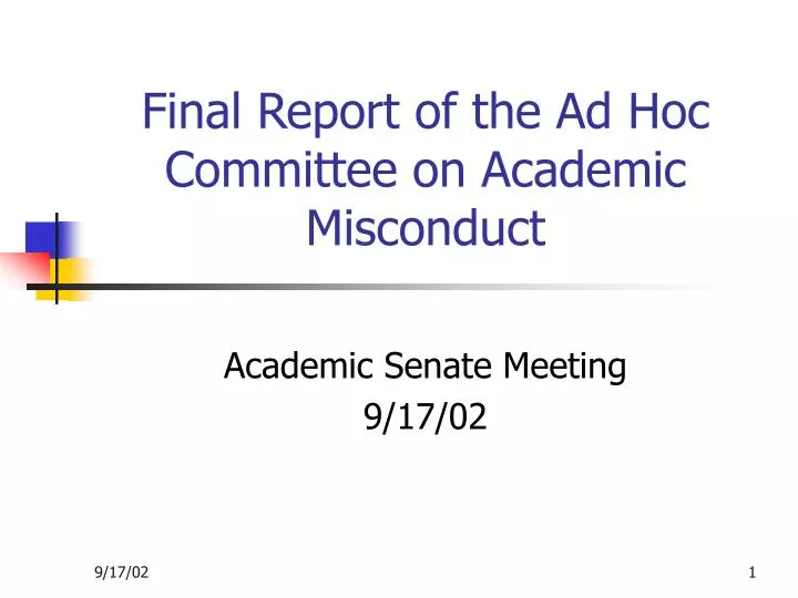 final report of the ad hoc committee on academic misconduct