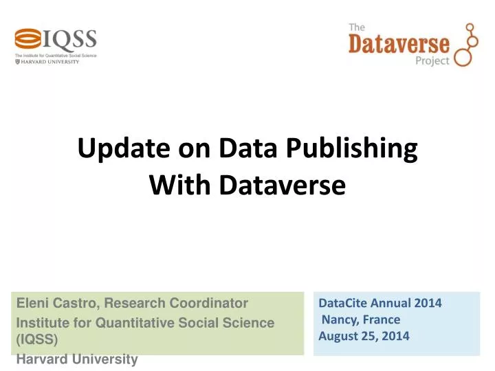 update on data publishing with dataverse