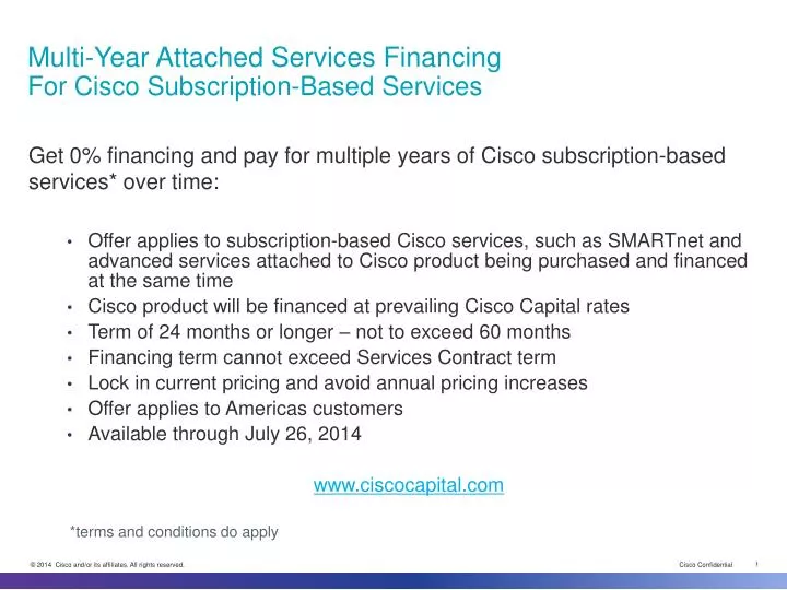 multi year attached services financing for cisco subscription based services