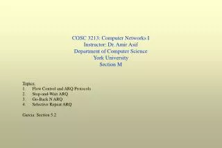 COSC 3213: Computer Networks I Instructor: Dr. Amir Asif Department of Computer Science