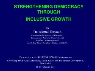 STRENGTHENING DEMOCRACY THROUGH INCLUSIVE GROWTH