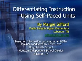 Differentiating Instruction Using Self-Paced Units