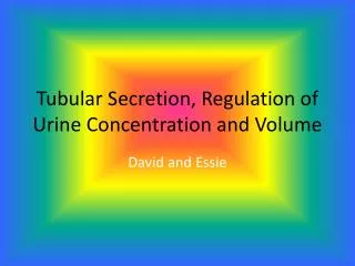 Tubular Secretion, Regulation of Urine Concentration and Volume