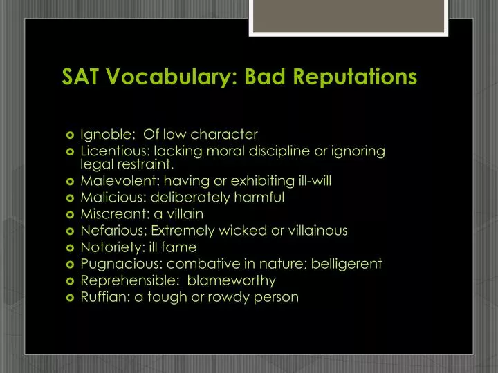 sat vocabulary bad reputations