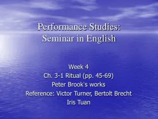 Performance Studies: Seminar in English