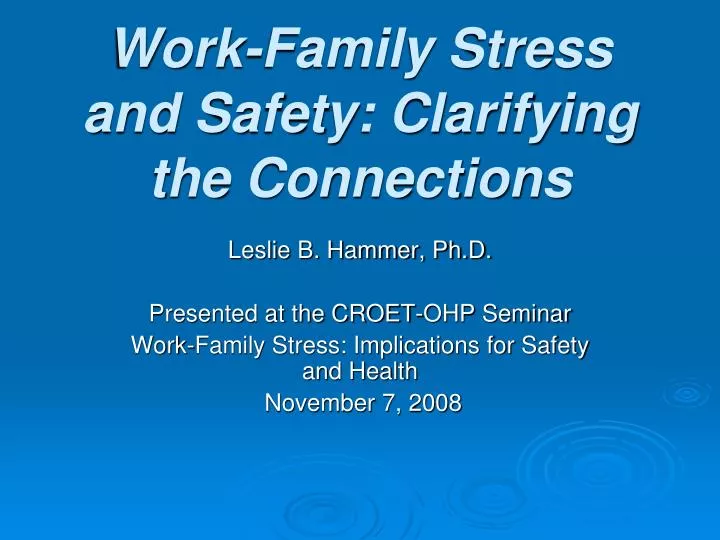 work family stress and safety clarifying the connections