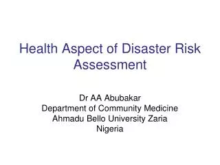 health aspect of disaster risk assessment