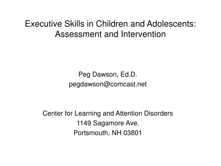 executive skills in children and adolescents assessment and intervention