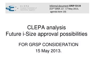 CLEPA analysis Future i-Size approval possibilities