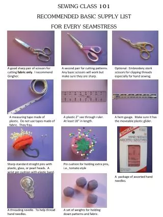 SEWING CLASS 101 RECOMMENDED BASIC SUPPLY LIST FOR EVERY SEAMSTRESS