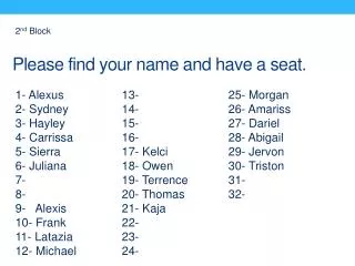 Please find your name and have a seat.