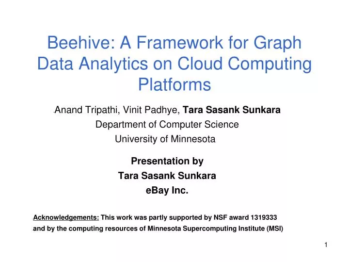 beehive a framework for graph data analytics on cloud computing platforms