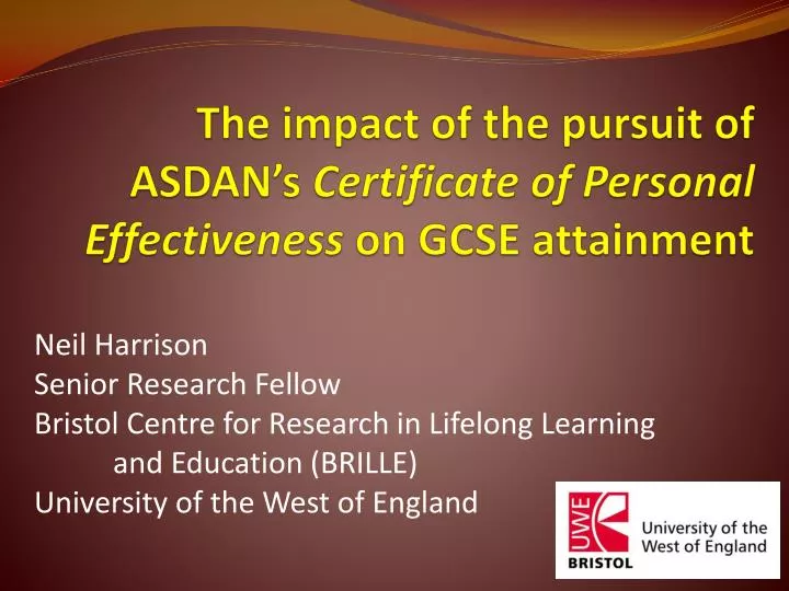 the impact of the pursuit of asdan s certificate of personal effectiveness on gcse attainment