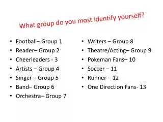 What group do you most identify yourself?
