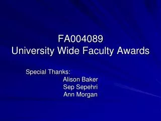 FA004089 University Wide Faculty Awards