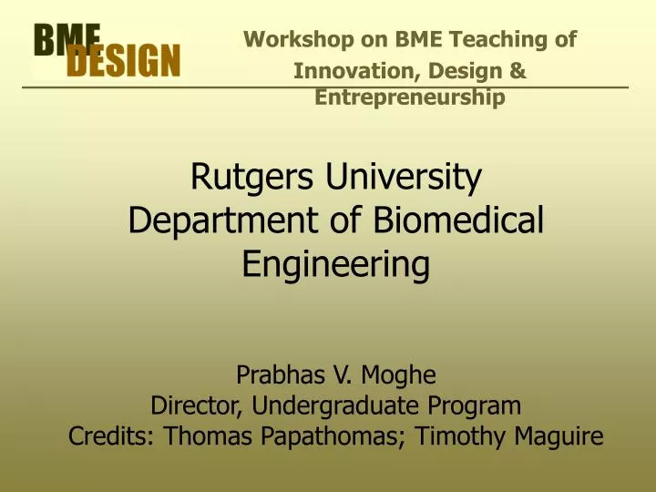 workshop on bme teaching of innovation design entrepreneurship