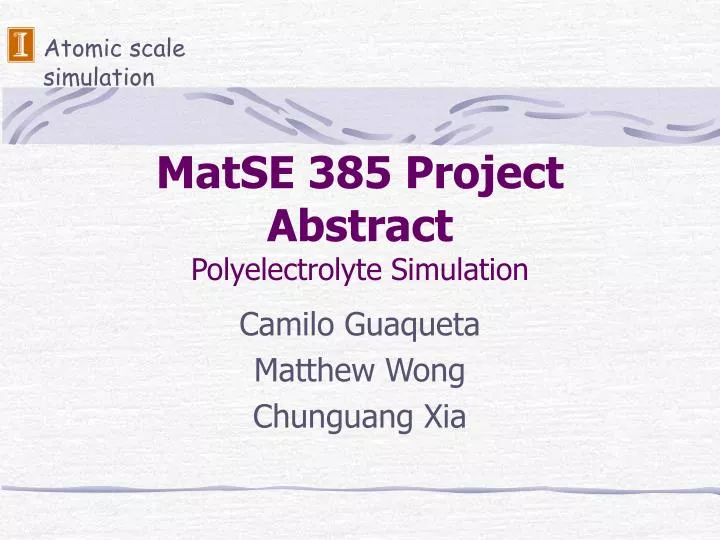 matse 385 project abstract polyelectrolyte simulation