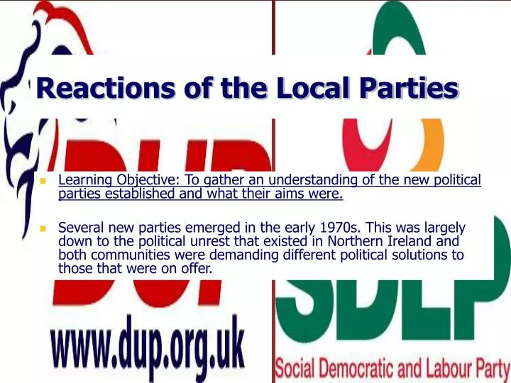 reactions of the local parties