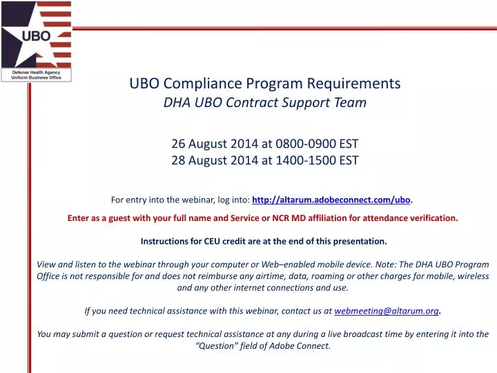 ubo compliance program requirements dha ubo contract support team
