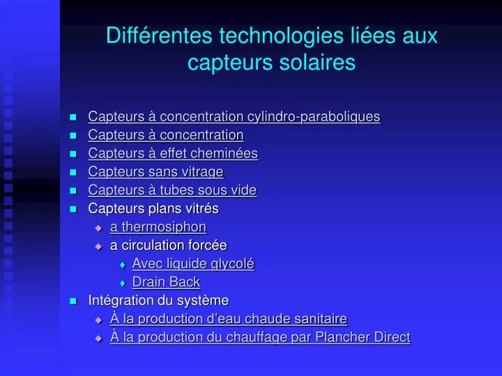 diff rentes technologies li es aux capteurs solaires