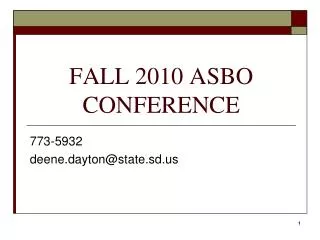 FALL 2010 ASBO CONFERENCE