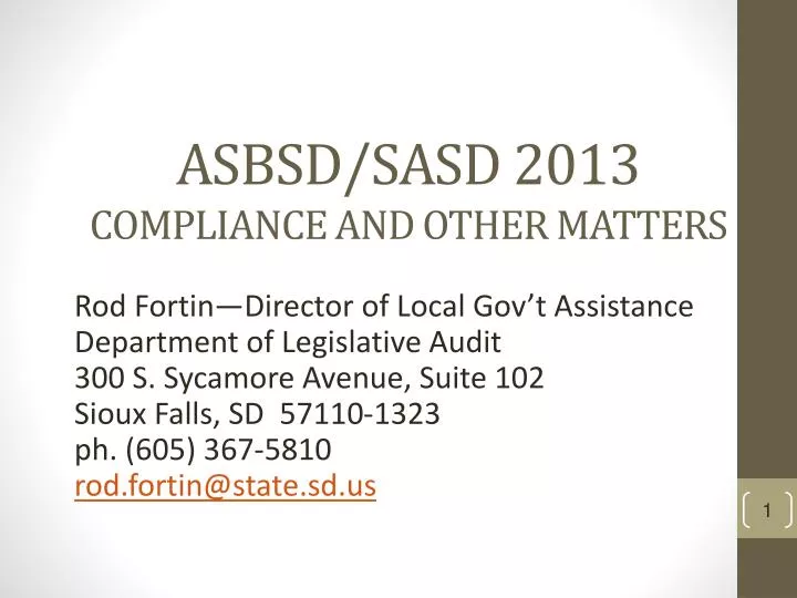 asbsd sasd 2013 compliance and other matters