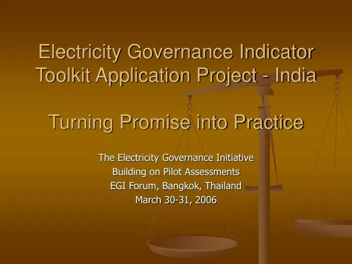 electricity governance indicator toolkit application project india turning promise into practice