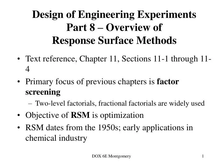 design of engineering experiments part 8 overview of response surface methods