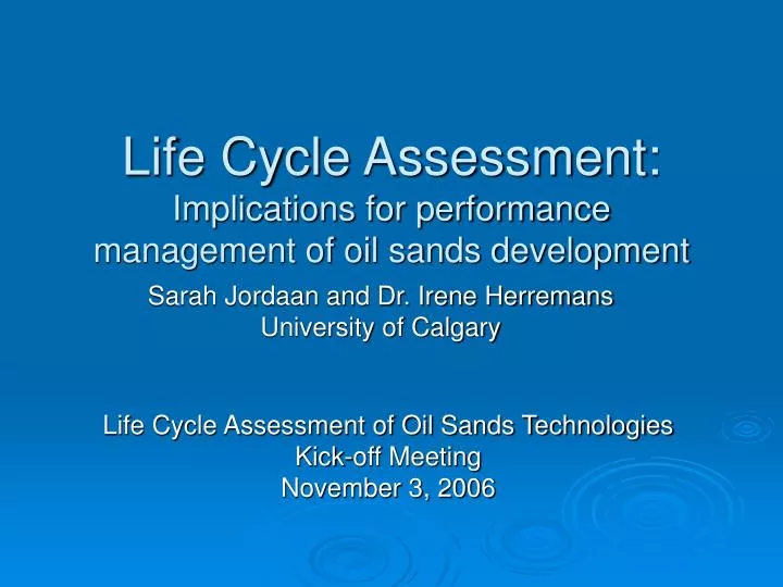 life cycle assessment implications for performance management of oil sands development